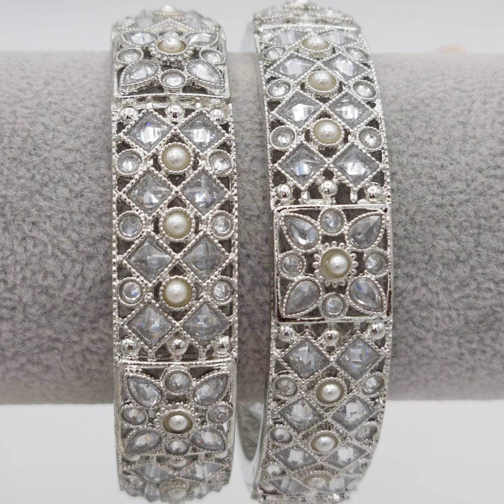 Pair of Silver Polki Bangles - Fancy Fab Jewels