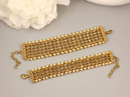 Antique Gold Polki Adjustable Chain Bracelet - Fancy Fab Jewels