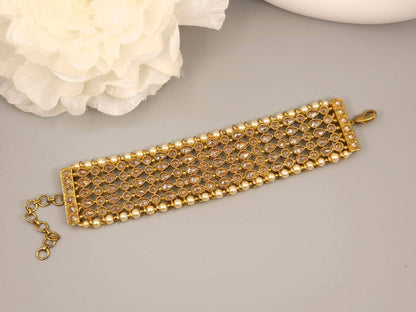 Antique Gold Polki Adjustable Chain Bracelet - Fancy Fab Jewels