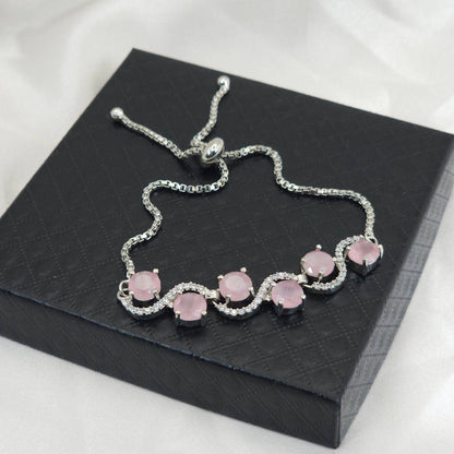 Eena Adjustable Silver Pink Chain Bracelet - Fancy Fab Jewels