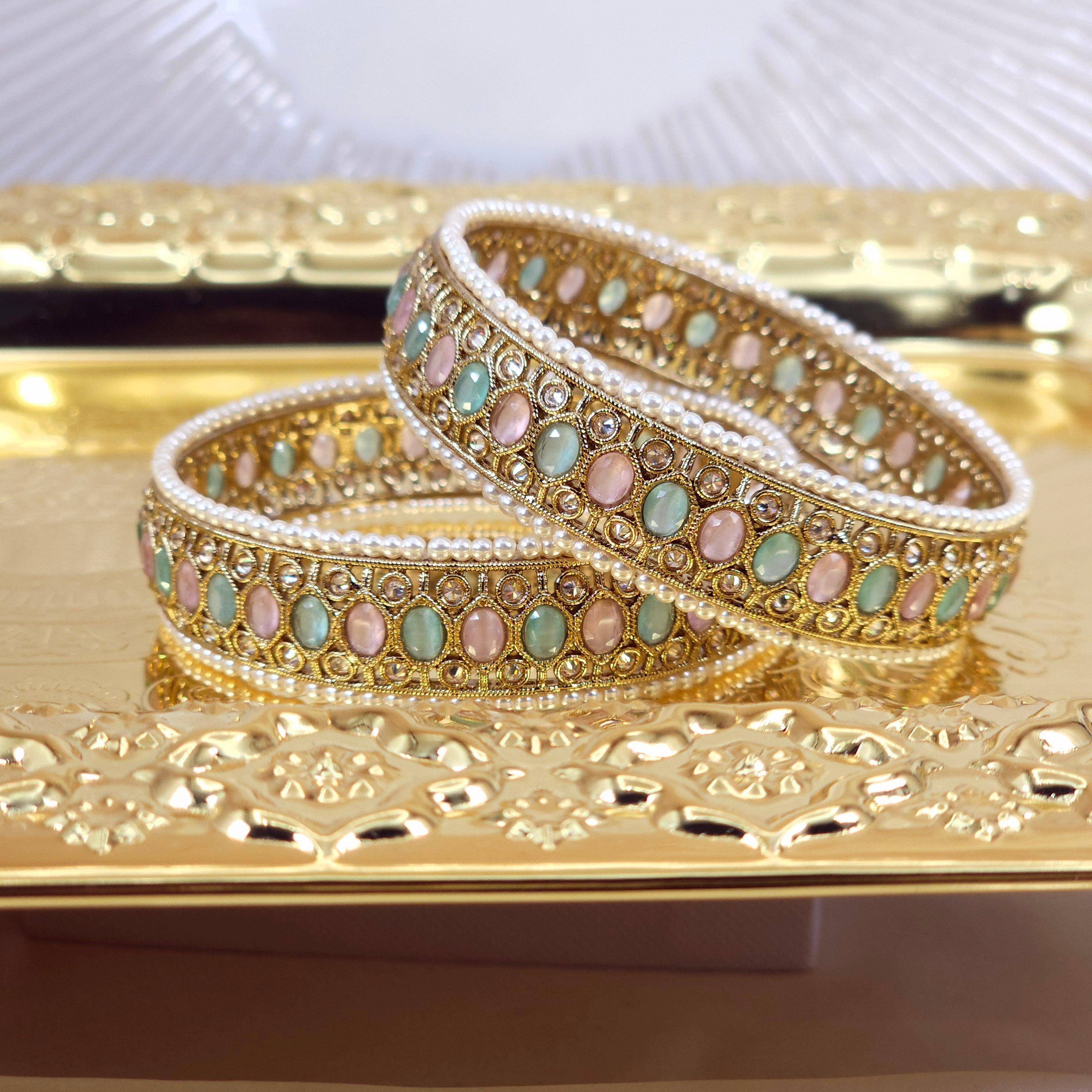 Hira Antique Gold Polki Bangles - Fancy Fab Jewels