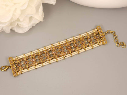 Antique Gold Polki Adjustable Chain Bracelet - Fancy Fab Jewels