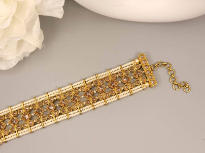 Antique Gold Polki Adjustable Chain Bracelet - Fancy Fab Jewels