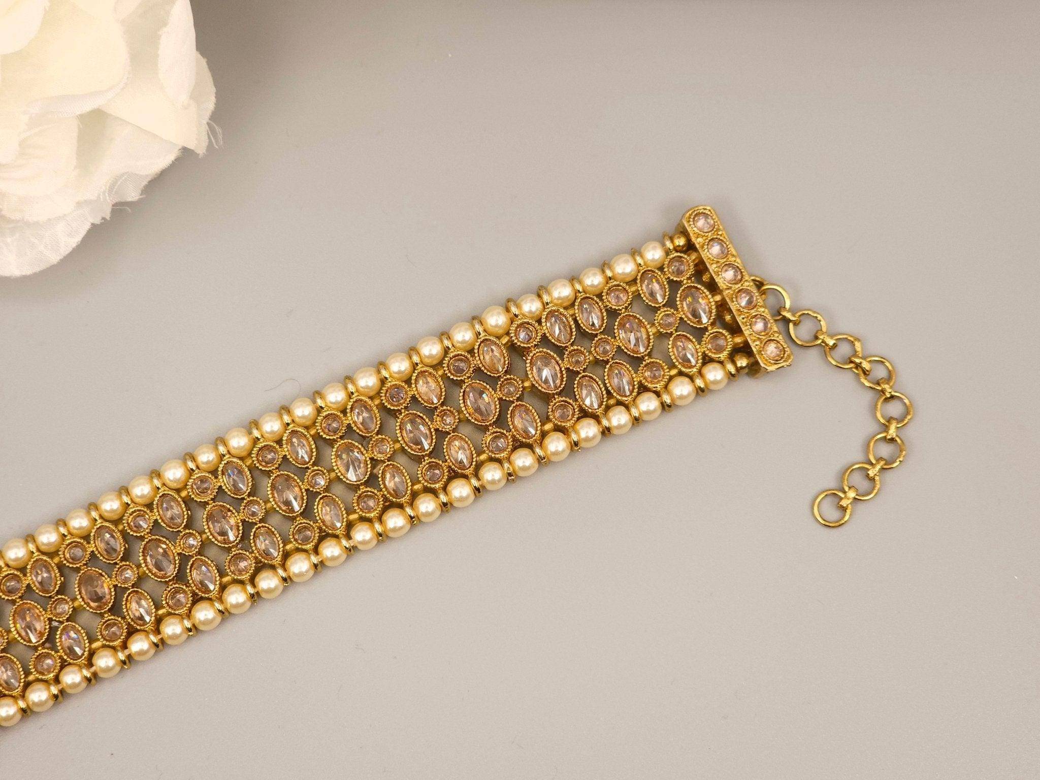 Antique Gold Polki Adjustable Chain Bracelet - Fancy Fab Jewels