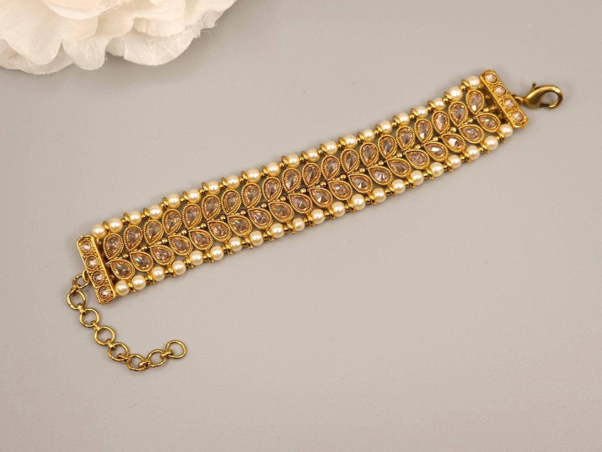 Antique Gold Polki Adjustable Chain Bracelet - Fancy Fab Jewels