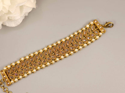 Antique Gold Polki Adjustable Chain Bracelet - Fancy Fab Jewels