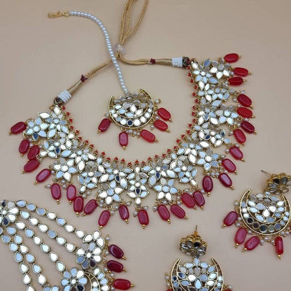 Ansa Mirror Jewellery Set - Deep Red - Fancy Fab Jewels