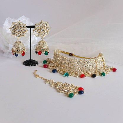 Kishwi - Kundan Choker Necklace Set - Fancy Fab Jewels