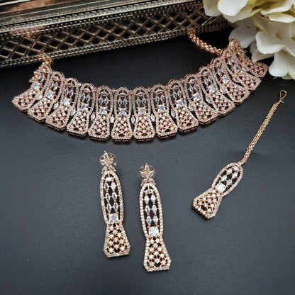 LYLAH Rose Gold American Diamond CZ Choker Necklace - Fancy Fab Jewels