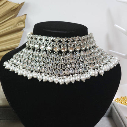 Mahjabin - Silver Polki Bridal Choker Set - Fancy Fab Jewels