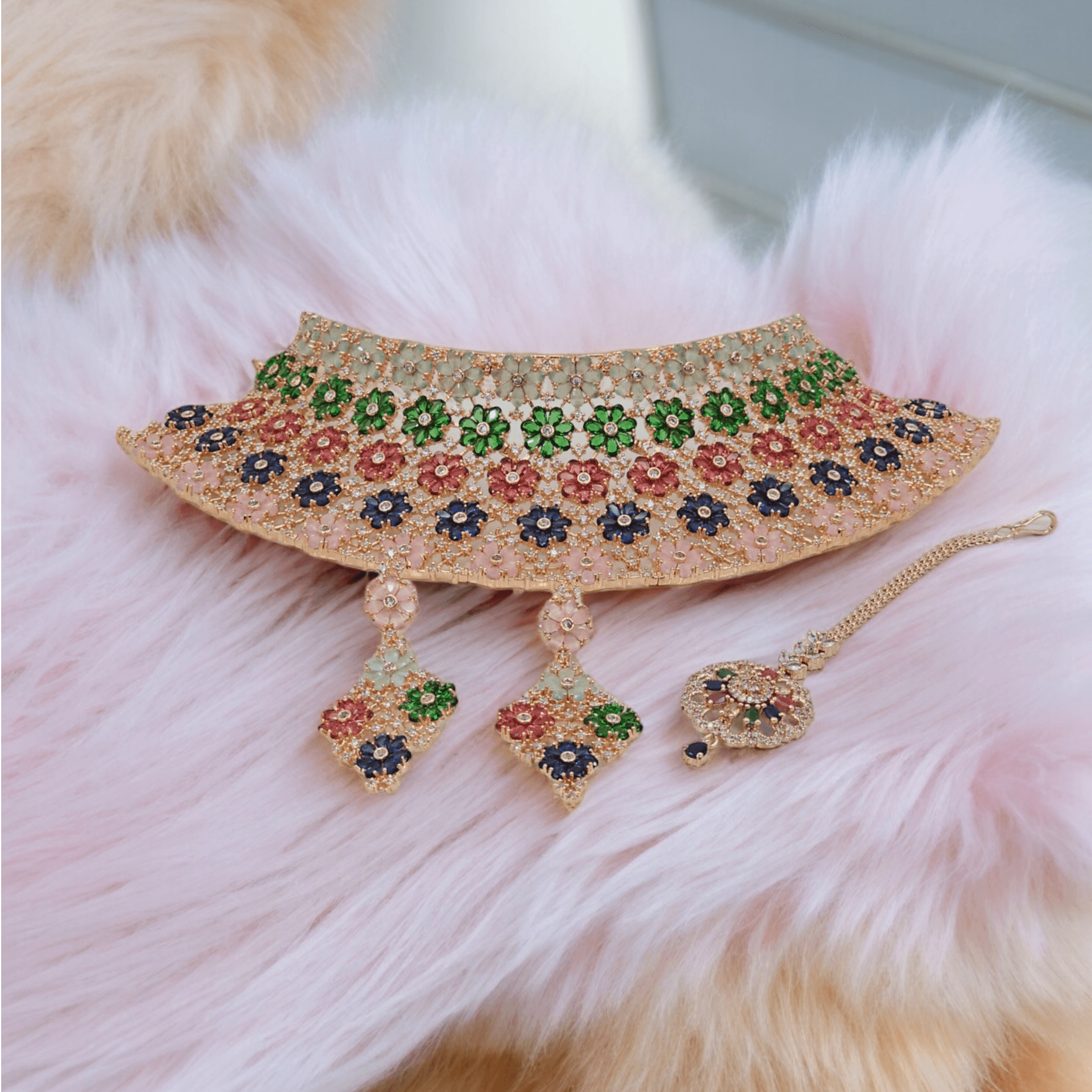 Kashish Bridal CZ Choker Set Full Rose Gold - Fancy Fab Jewels