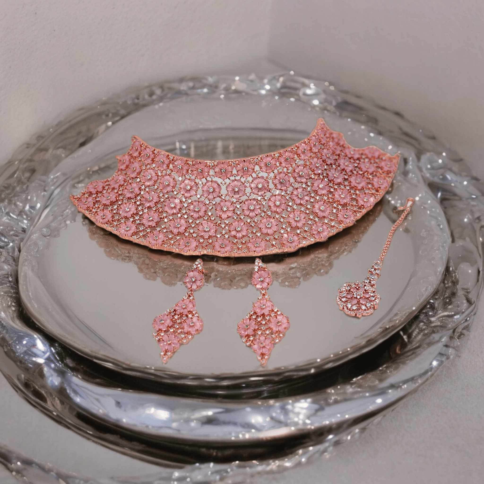 Kashish Bridal CZ Choker Set Full Rose Gold - Fancy Fab Jewels