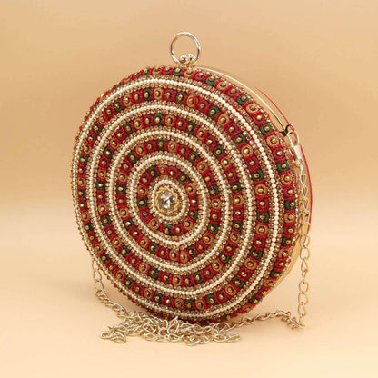 Alaya Round Clutch Deep Red - Fancy Fab Jewels