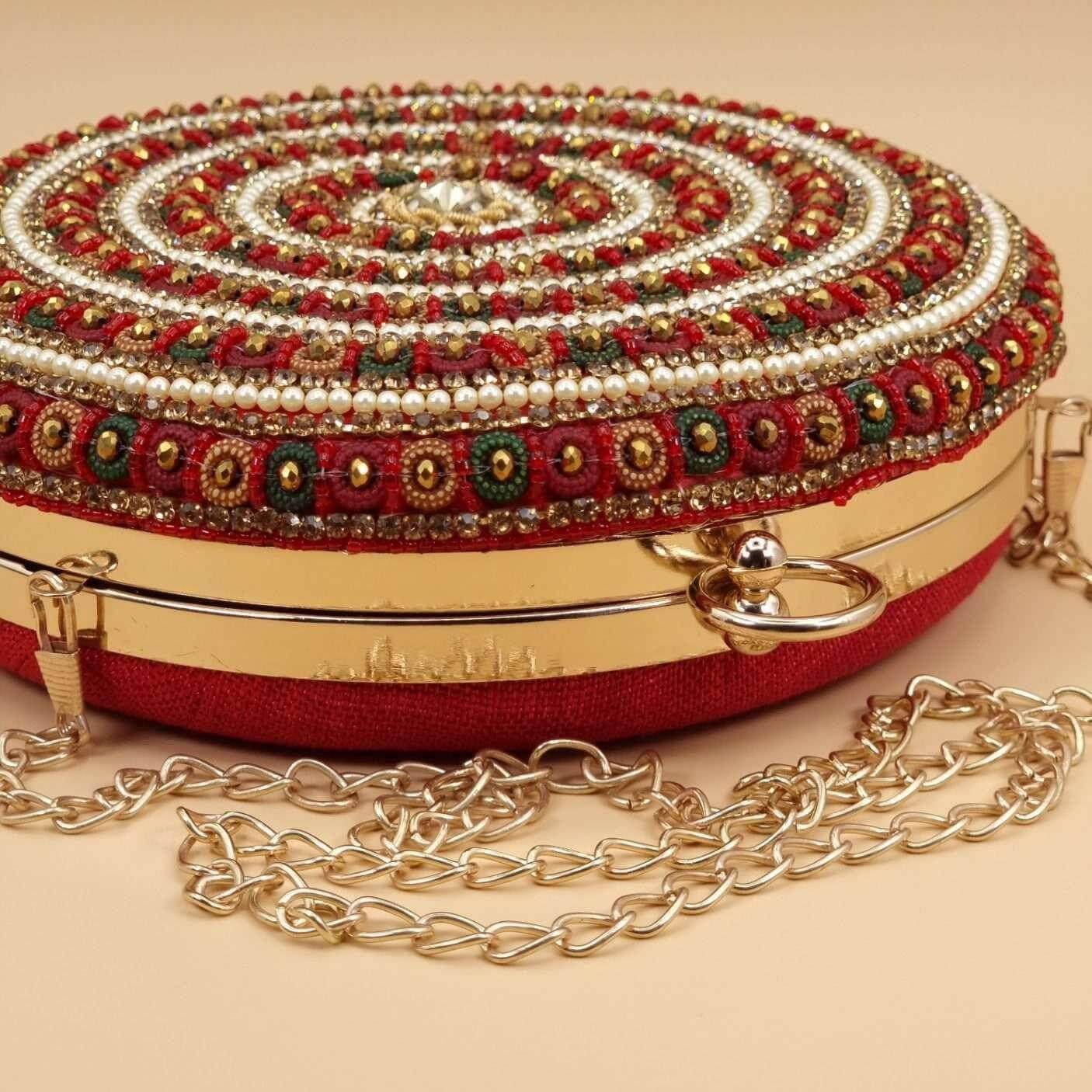 Alaya Round Clutch Deep Red - Fancy Fab Jewels