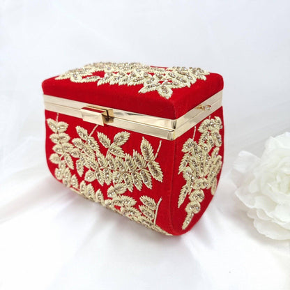 Ameera Red Gold Box Clutch, Vanity Box, - Fancy Fab Jewels