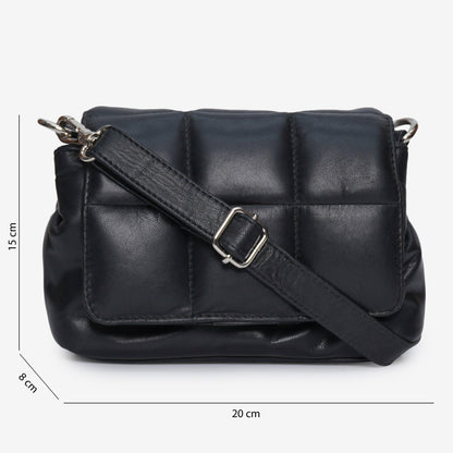 Women's Black Leather Cross Body Bag | Shoulder Bag - Fancy Fab Jewels