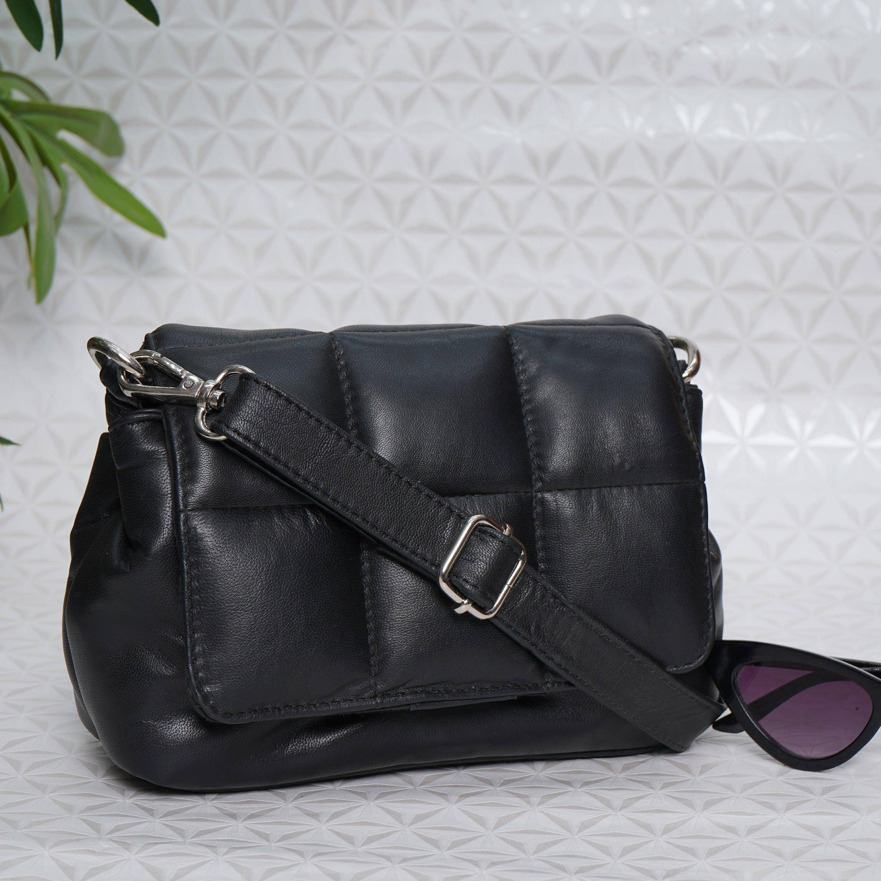 Women's Black Leather Cross Body Bag | Shoulder Bag - Fancy Fab Jewels