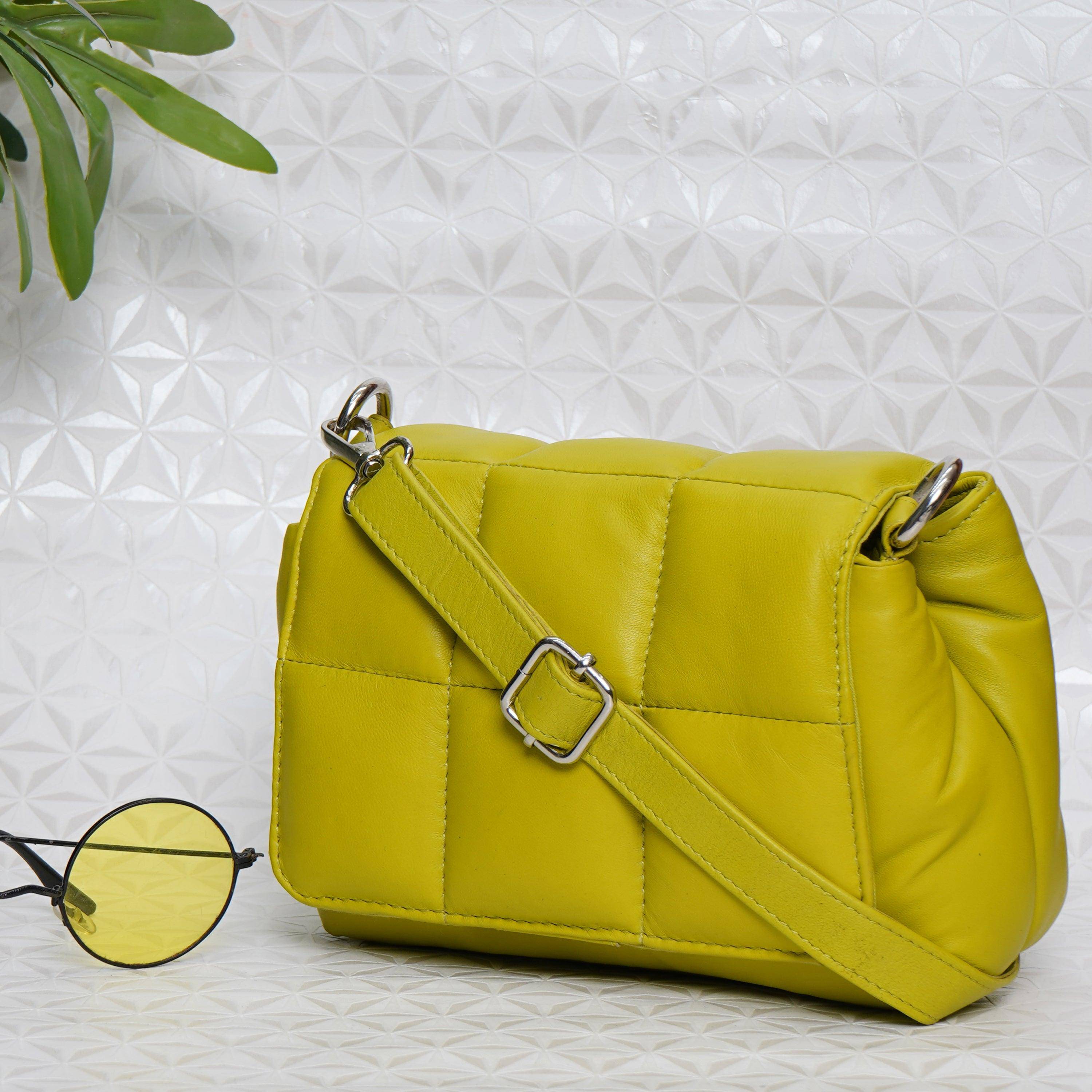 Women's Lime Green Real Leather Cross body Bag - Fancy Fab Jewels