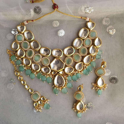 Rajni- Kundan Choker Set Mint Green - Fancy Fab Jewels