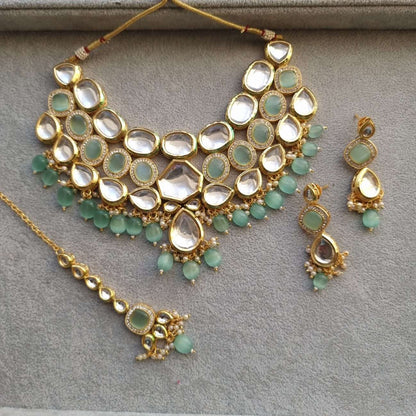 Rajni- Kundan Choker Set Mint Green - Fancy Fab Jewels