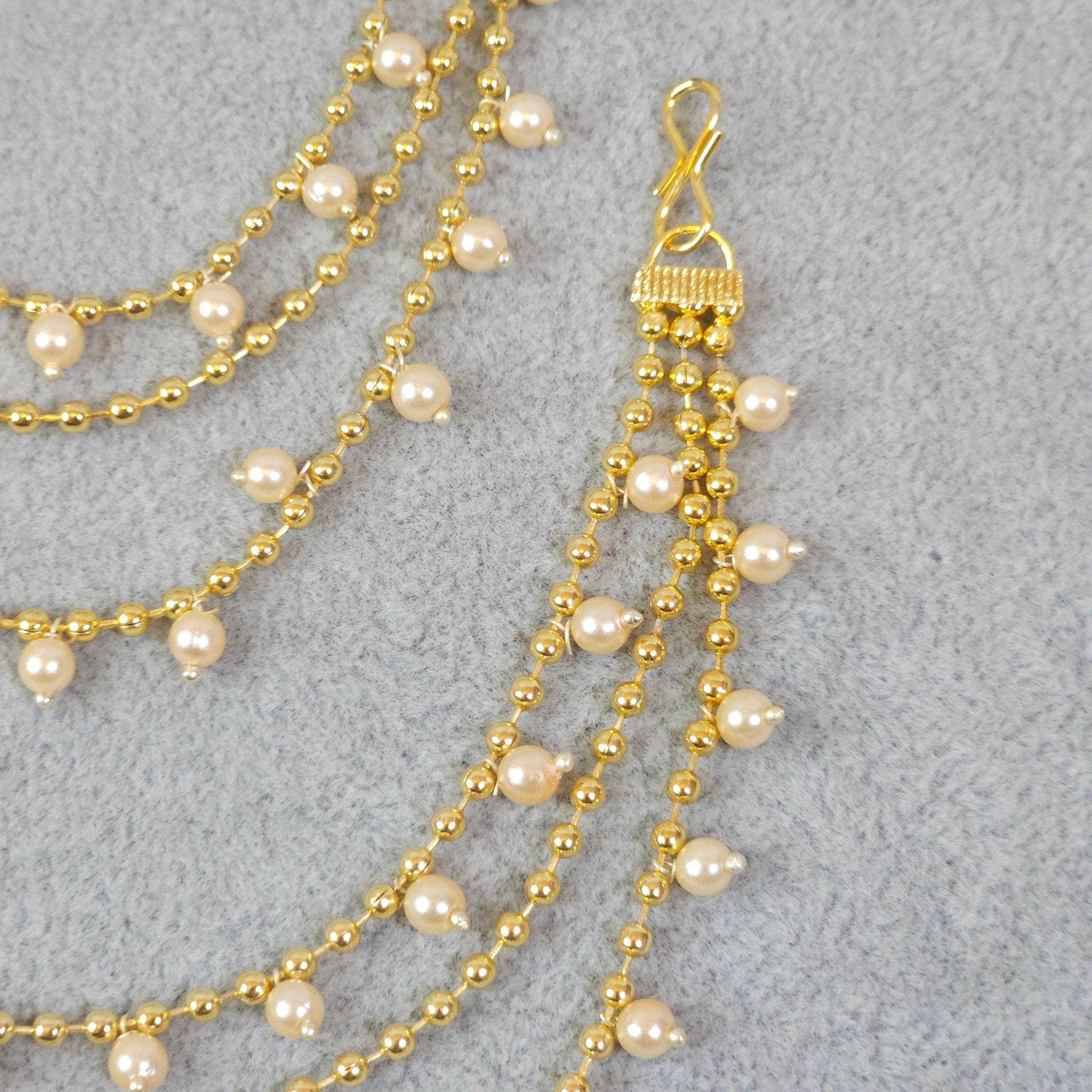 Bahubali Polki and Pearl Earring Chains/Earchain - Fancy Fab Jewels