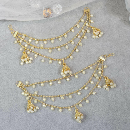 Vedika - Bahubali Polki and Pearl Earring Chains/Earchain - Fancy Fab Jewels