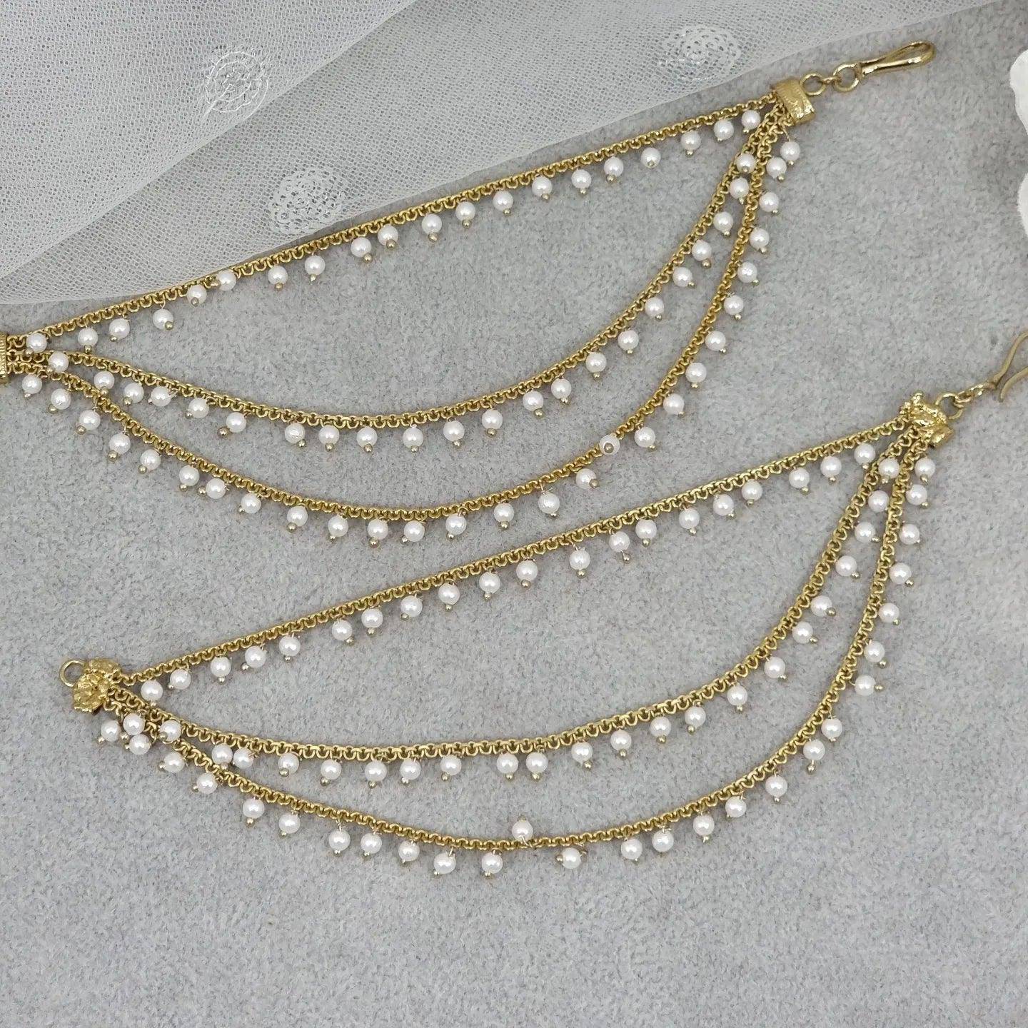 Sonara 3 Strands Pearl Earring Chains/Earchains - Fancy Fab Jewels