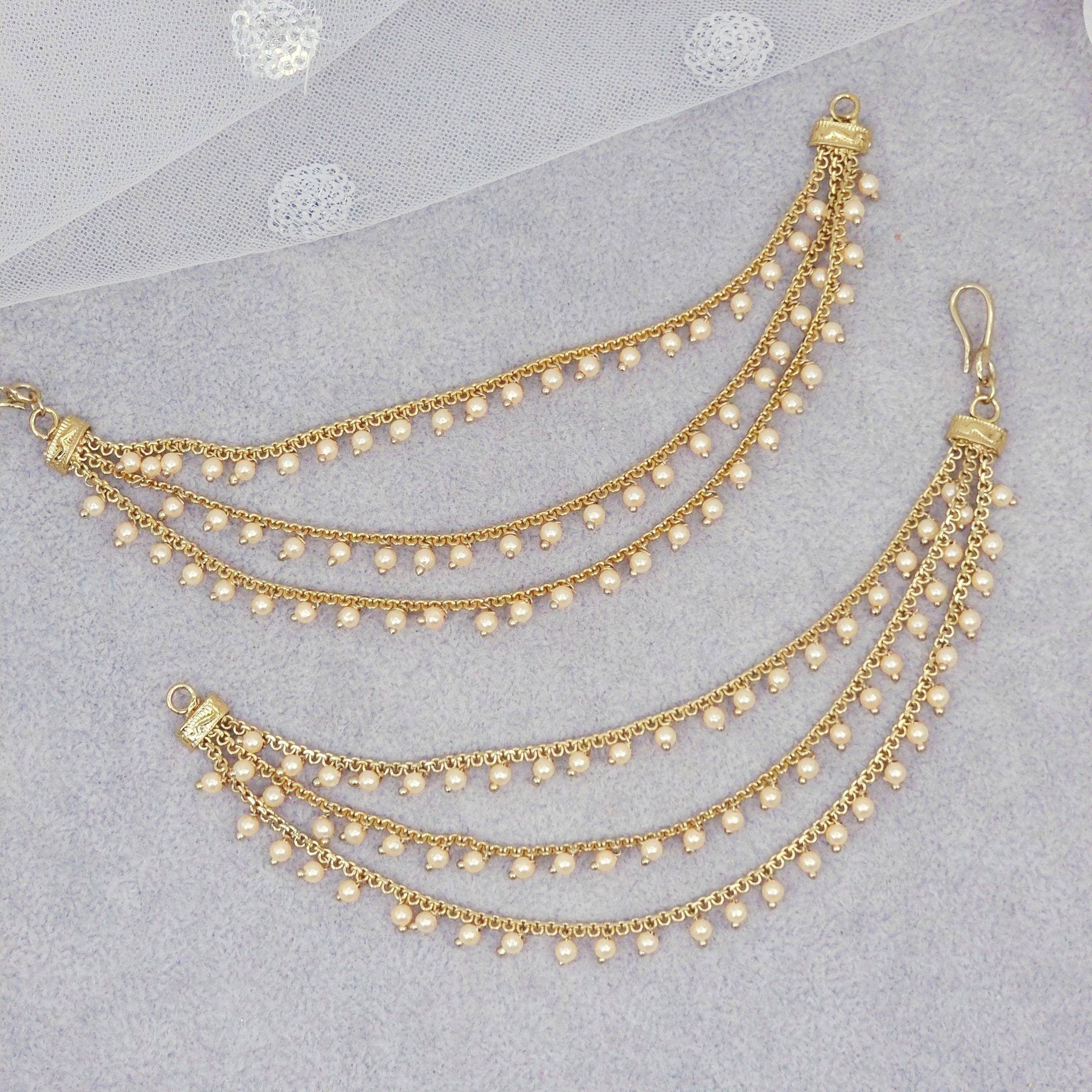 Sonara 3 Strands Pearl Earring Chains/Earchains - Fancy Fab Jewels