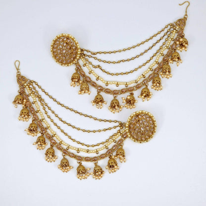 Kriti Earrings tops with Heavy earring Chains - Champagne - Fancy Fab Jewels