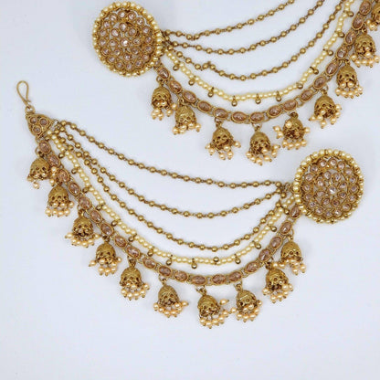 Kriti Earrings tops with Heavy earring Chains - Champagne - Fancy Fab Jewels