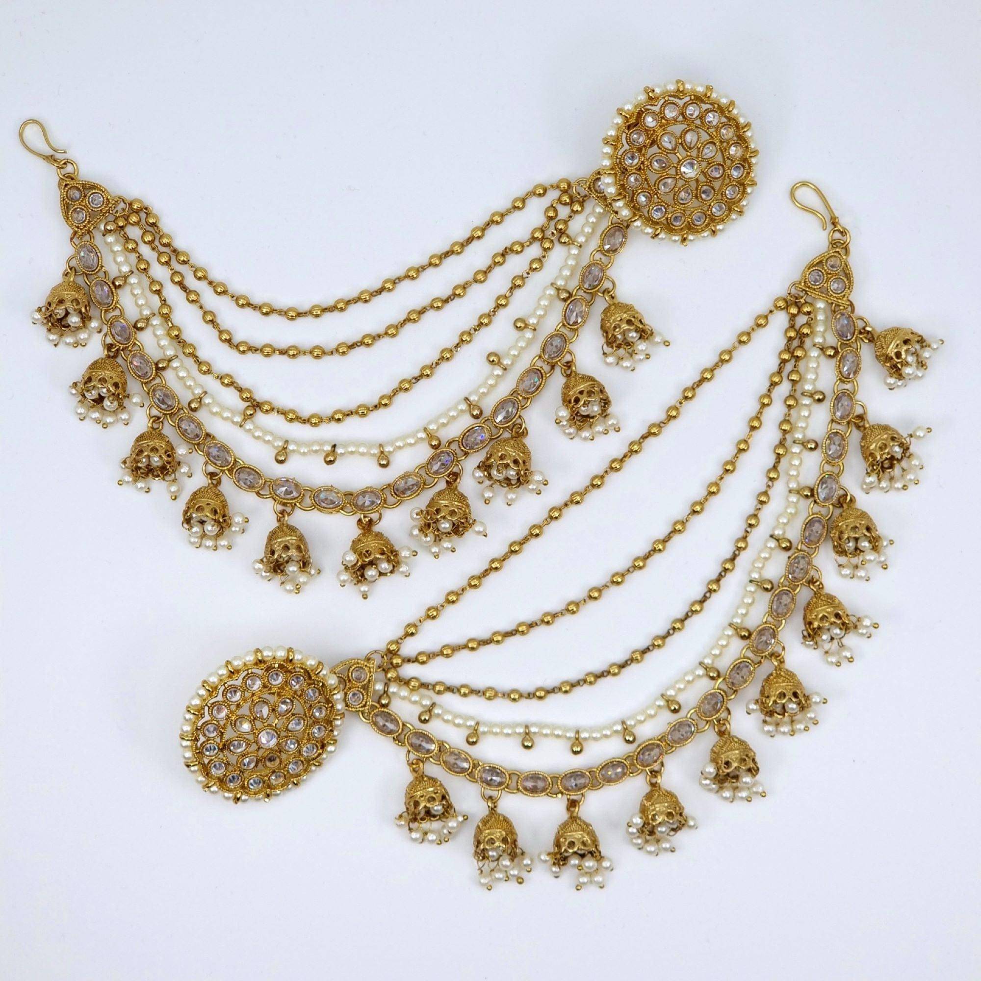 Kriti Earrings tops with Heavy earring Chains - Clear - Fancy Fab Jewels