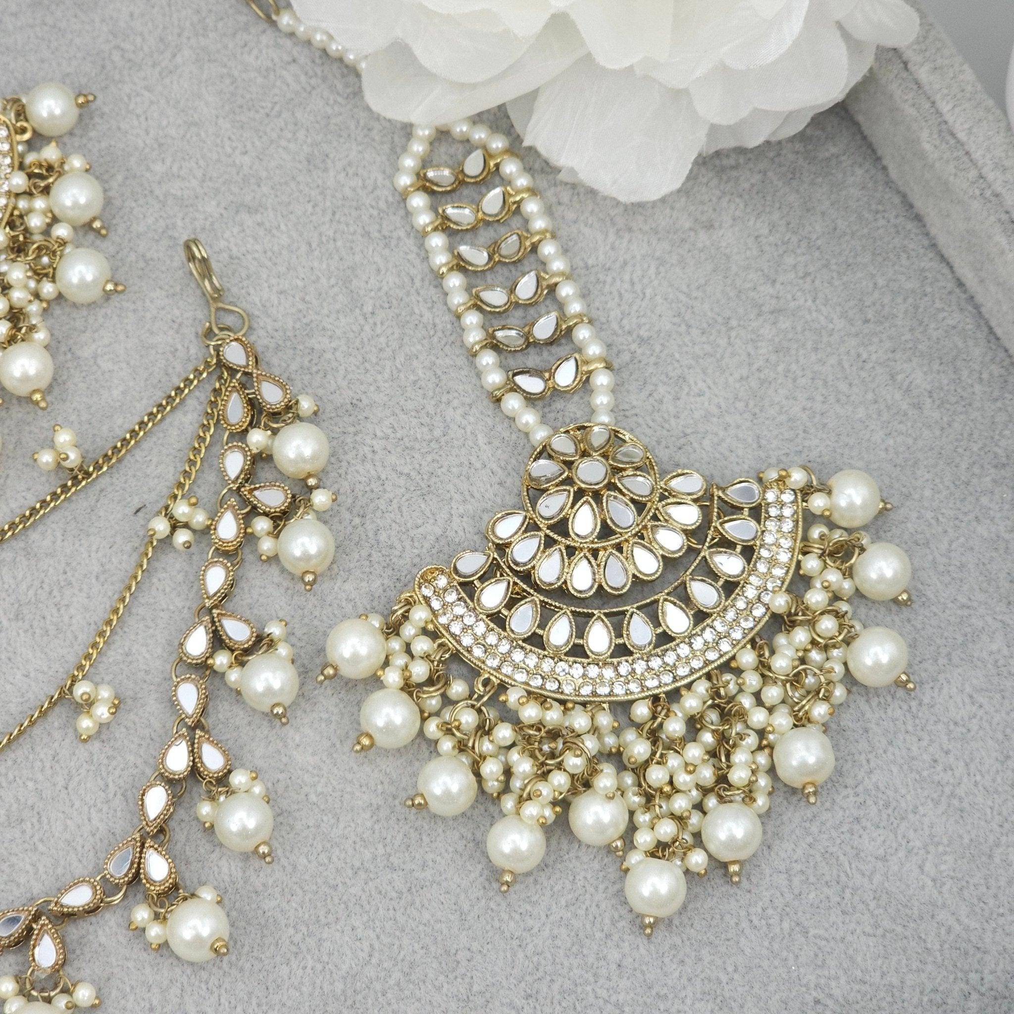 Noori - Mirror Earrings Tikka Set - Fancy Fab Jewels