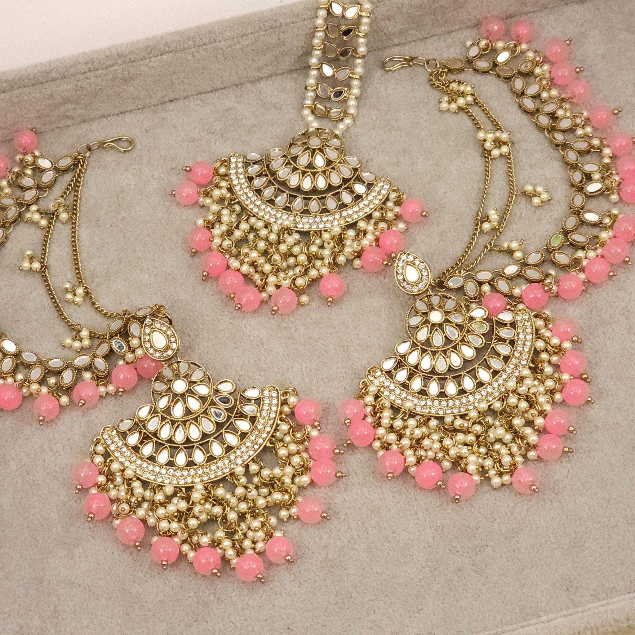 Noori - Mirror Earrings Tikka Set - Fancy Fab Jewels