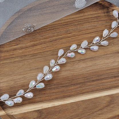 Crystal Beads and Pearls long Bridal Hairvine Hair Brooch Headpiece - Fancy Fab Jewels