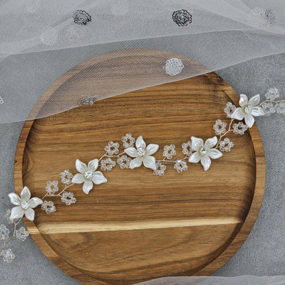 Ivory White long Bridal Hairvine Hair Brooch Headpiece - Fancy Fab Jewels