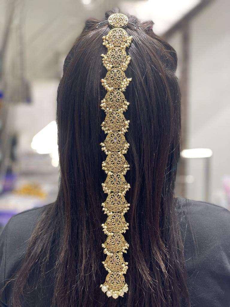 Seema-  Polki & Pearl Hair Plait Piece - Fancy Fab Jewels