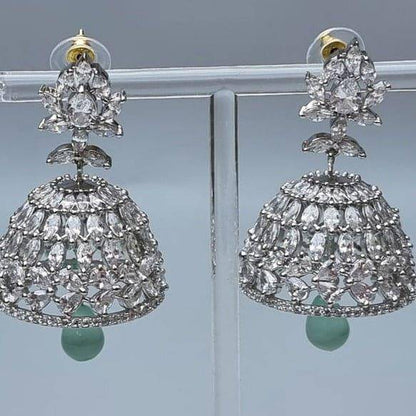 Amaya Silver AD Jhumka Earrings - Fancy Fab Jewels