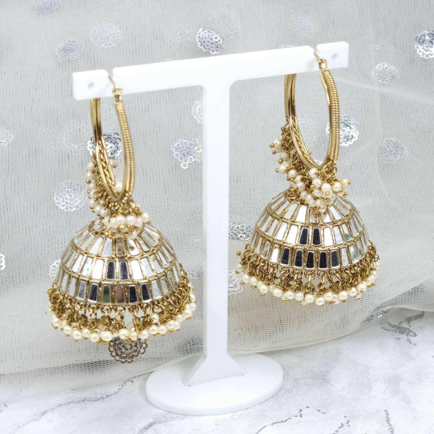 Sonam- Antique Gold Mirrored Statement Jhumki Bali - Fancy Fab Jewels