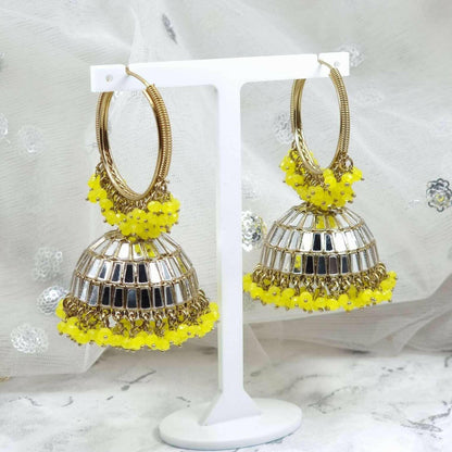 Sonam- Antique Gold Mirrored Statement Jhumki Bali - Fancy Fab Jewels