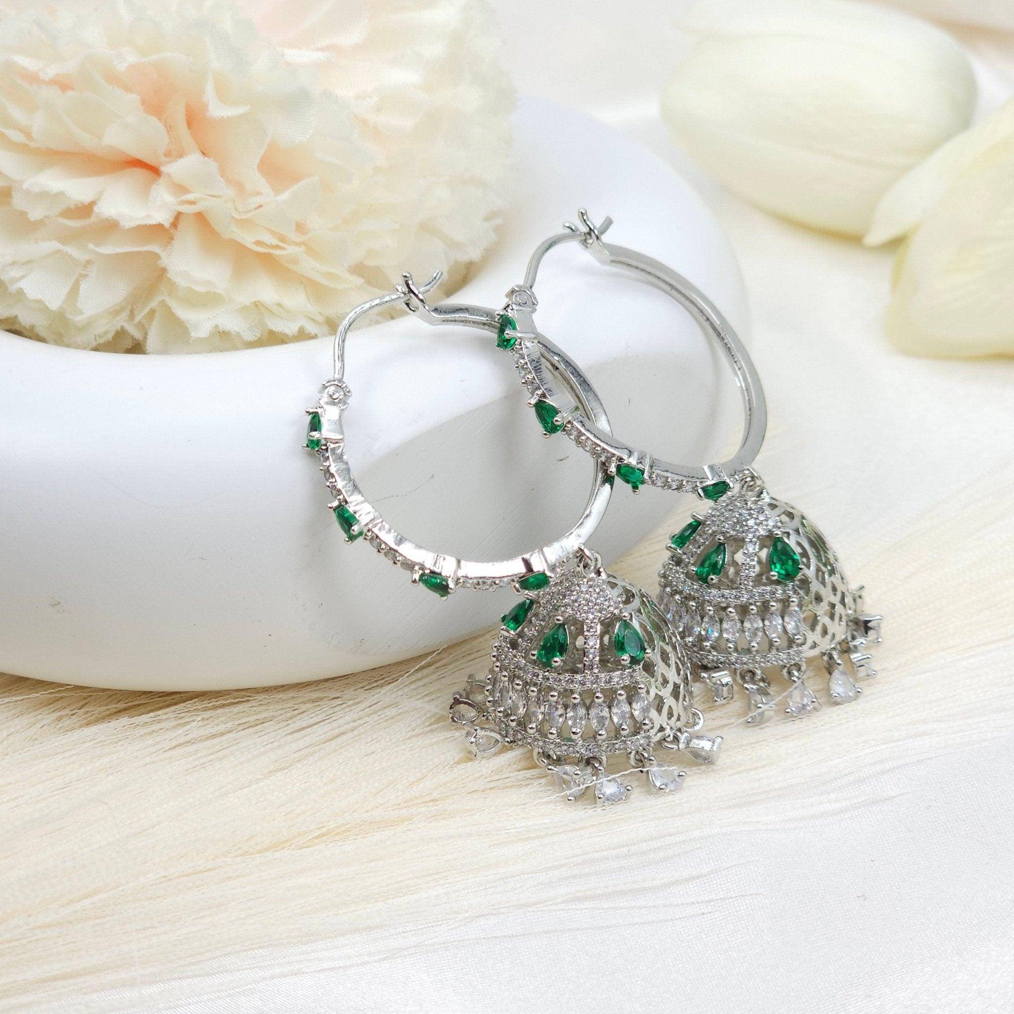 DANIA - American Diamond Hoop Jhumki Earrings - Fancy Fab Jewels