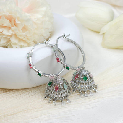 DANIA - American Diamond Hoop Jhumki Earrings - Fancy Fab Jewels