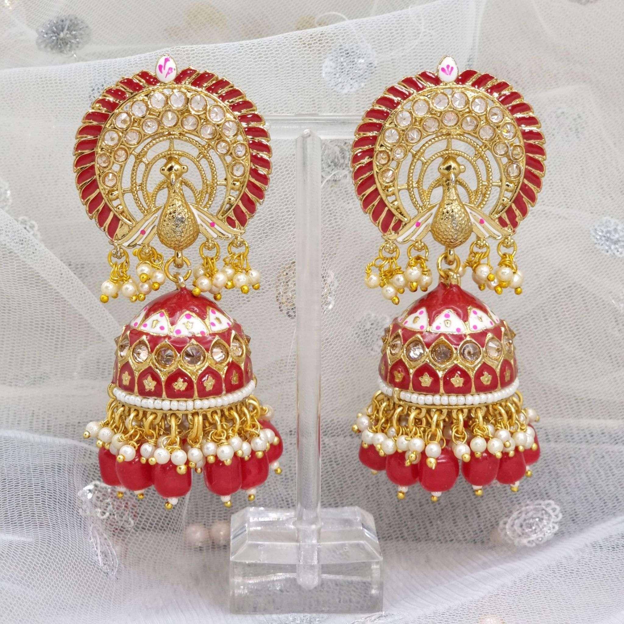 Anju Peacock design Kundan Jhumka Earrings - Fancy Fab Jewels