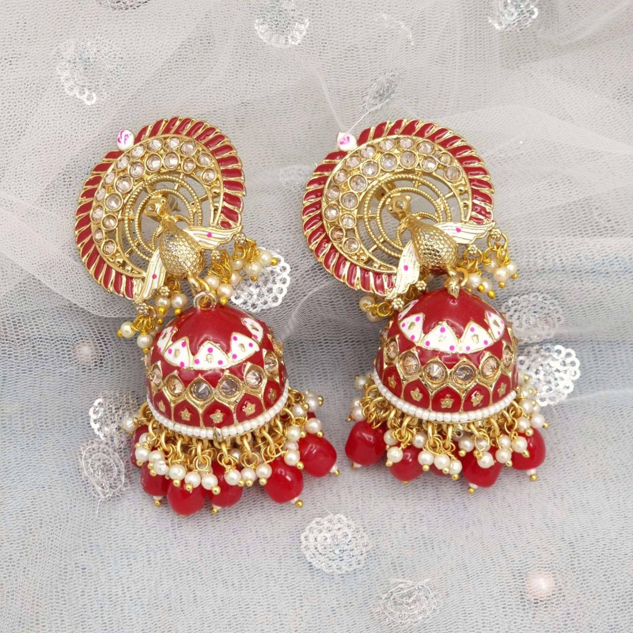 Anju Peacock design Kundan Jhumka Earrings - Fancy Fab Jewels