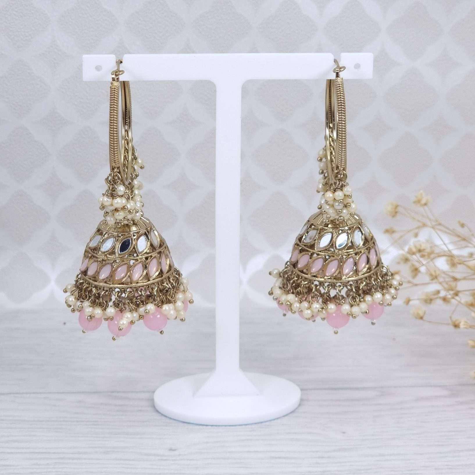 Ira- Antique Gold Mirrored Statement Jhumki Earrings - Fancy Fab Jewels