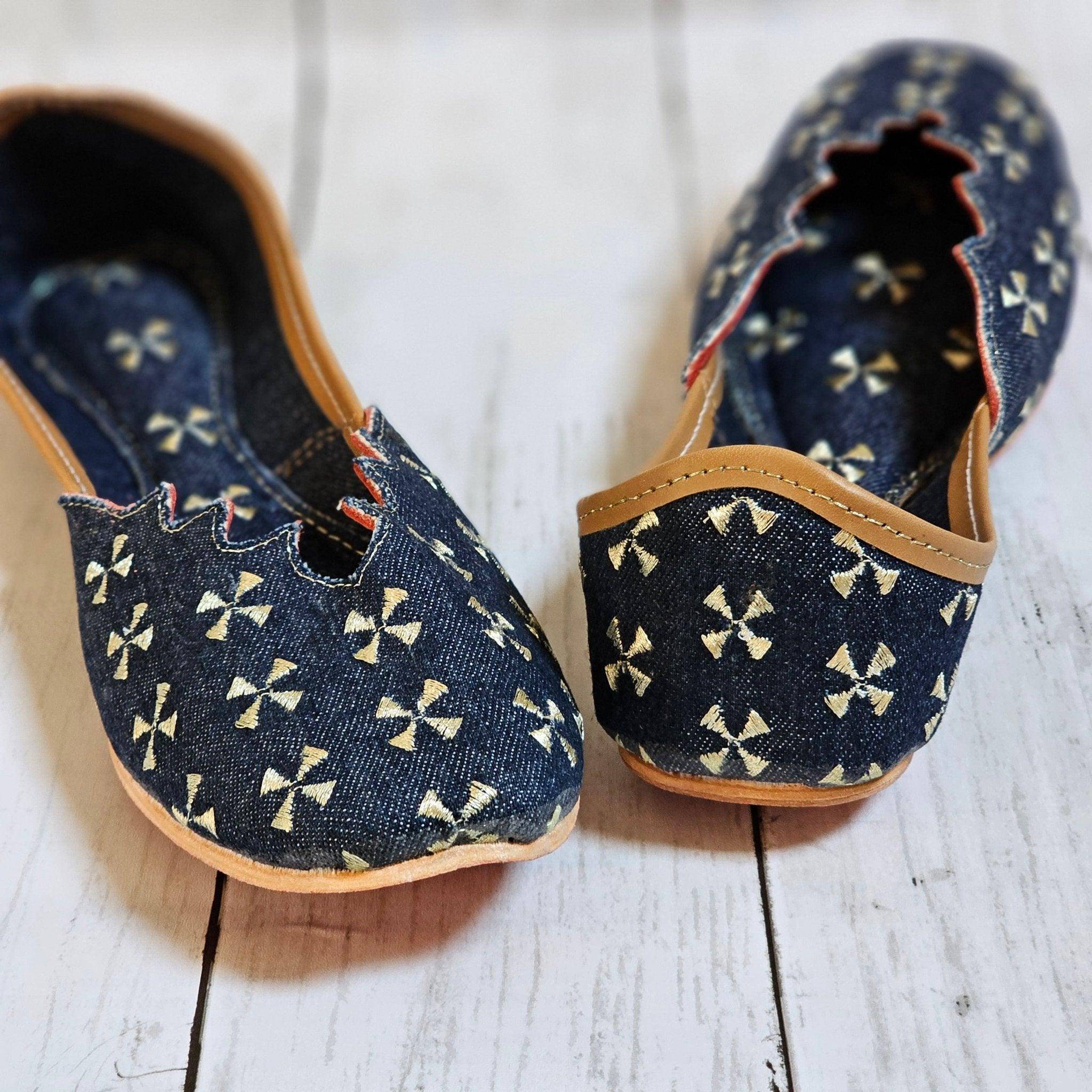 Dark Blue Denim Punjabi Jutti Shoes - Fancy Fab Jewels