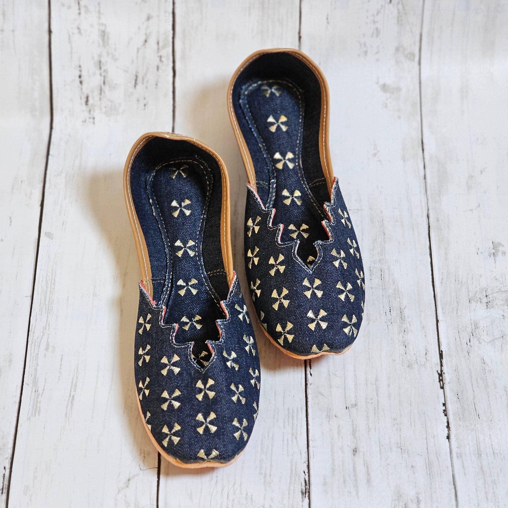 Dark Blue Denim Punjabi Jutti Shoes - Fancy Fab Jewels