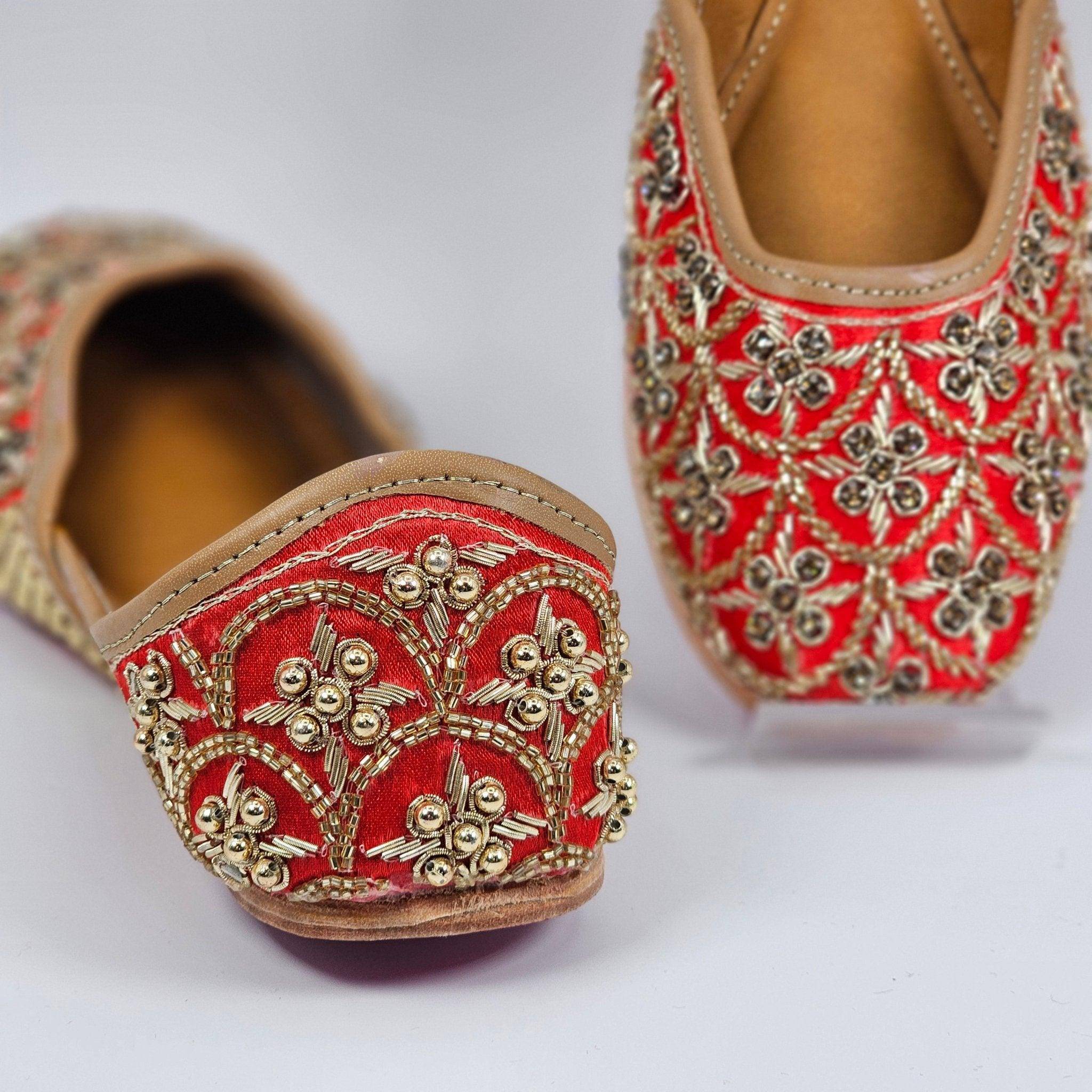 Nazar Red Embelised Bridal Juttis - Fancy Fab Jewels