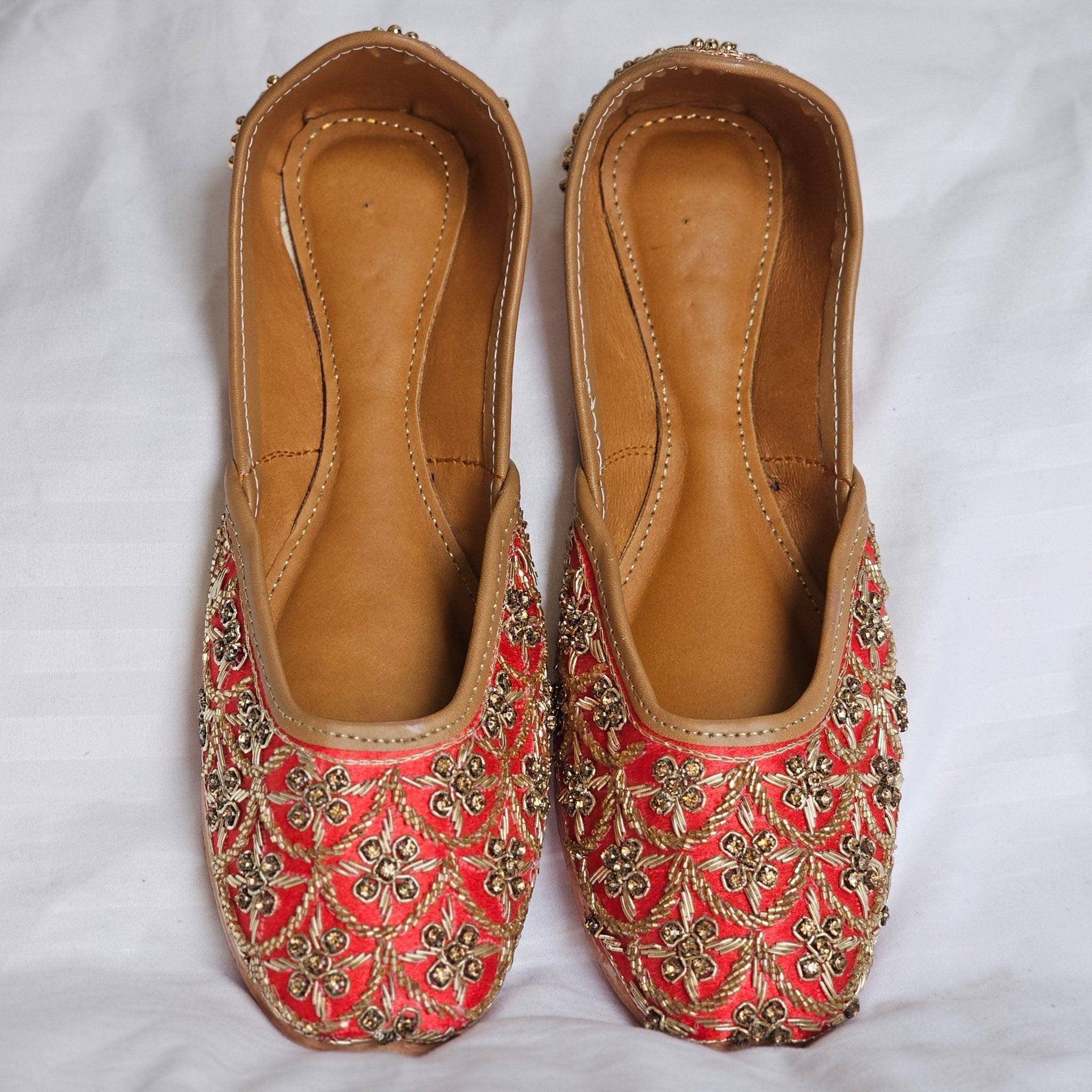 Nazar Red Embelised Bridal Juttis - Fancy Fab Jewels