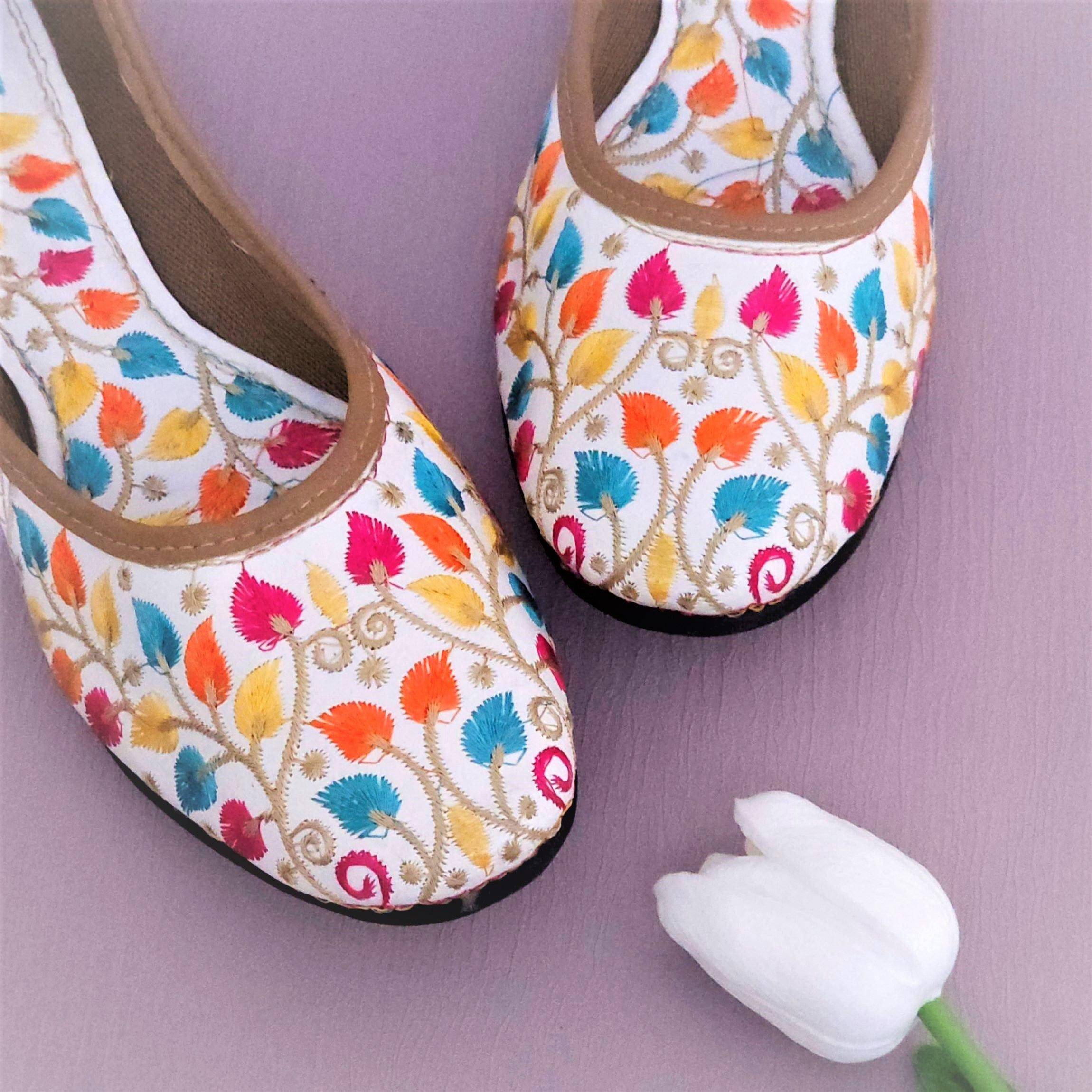 Snow White Thread work Ballerina Jutti Shoes - Fancy Fab Jewels