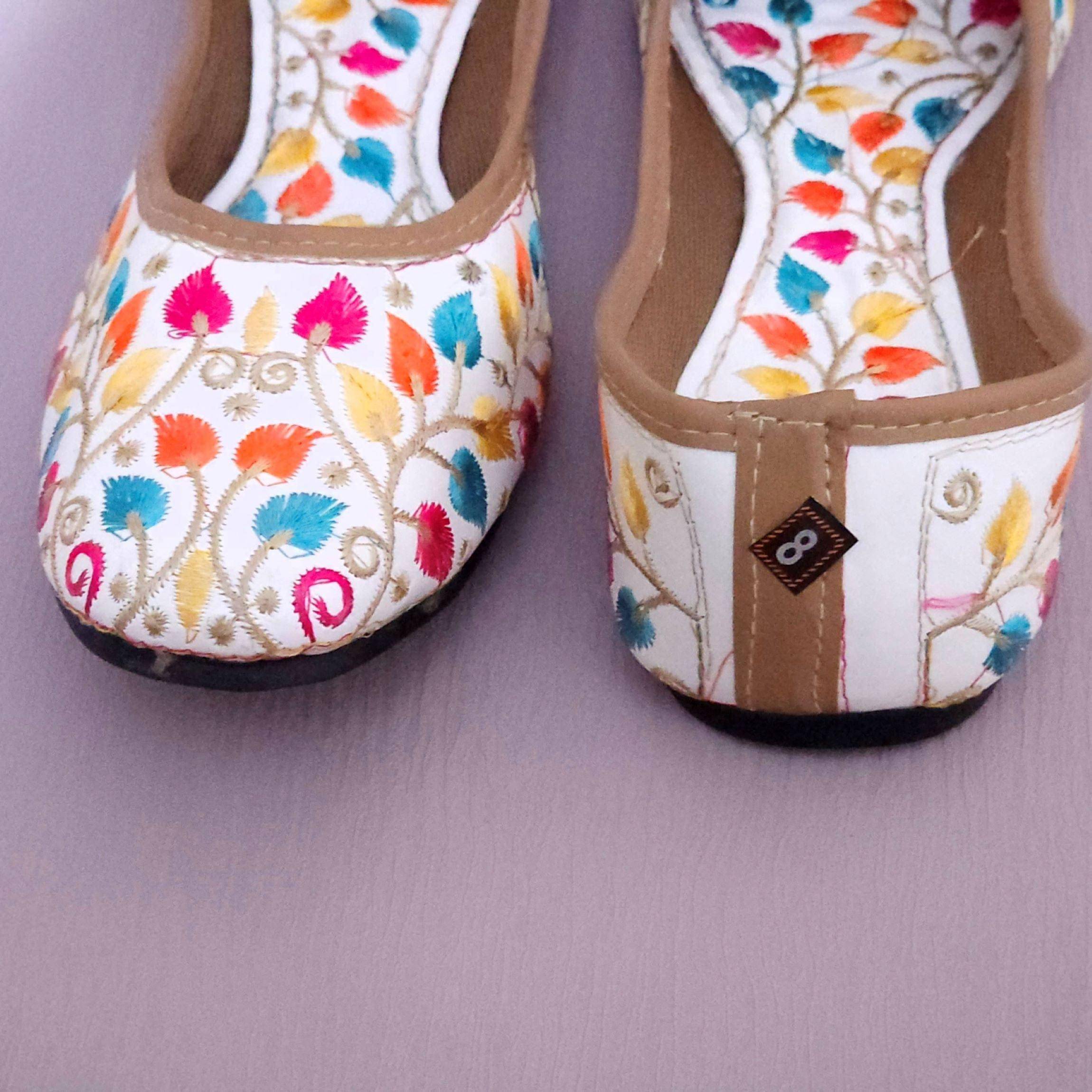 Snow White Thread work Ballerina Jutti Shoes - Fancy Fab Jewels